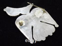 Native American ZUNI Inlay Sterling Silver Thunderbird Pin Brooch 21g Turquoise