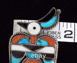 Native American ZUNI Inlay Sterling Silver Thunderbird Pin Brooch 21g Turquoise