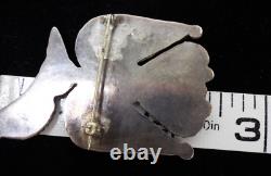 Native American ZUNI Inlay Sterling Silver Thunderbird Pin Brooch 21g Turquoise