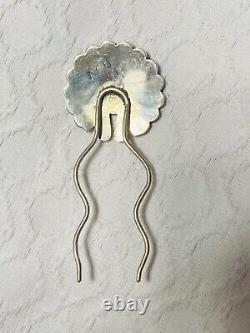 Native American Zuni April Unkestine Sterling Silver Coral Sunface Hair Pin
