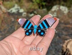 Native American Zuni Brooch Pin Pendant Butterfly Handmade Sterling Signed