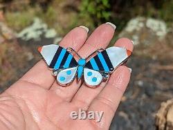 Native American Zuni Brooch Pin Pendant Butterfly Handmade Sterling Signed