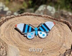 Native American Zuni Brooch Pin Pendant Butterfly Handmade Sterling Signed