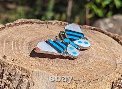 Native American Zuni Brooch Pin Pendant Butterfly Handmade Sterling Signed