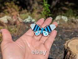 Native American Zuni Brooch Pin Pendant Butterfly Handmade Sterling Signed