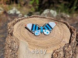 Native American Zuni Brooch Pin Pendant Butterfly Handmade Sterling Signed