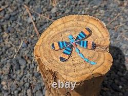 Native American Zuni Brooch Pin Pendant Dragonfly Handmade Sterling Signed