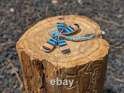 Native American Zuni Brooch Pin Pendant Dragonfly Handmade Sterling Signed