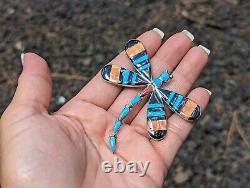 Native American Zuni Brooch Pin Pendant Dragonfly Handmade Sterling Signed