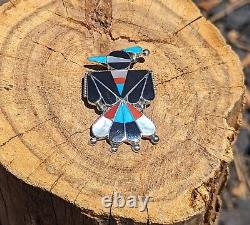 Native American Zuni Brooch Pin Pendant Thunderbird Handmade Sterling Signed