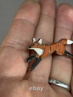 Native American Zuni Coral Fox Sterling Pin with Peal Signed A. Lonjose Shirley