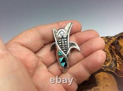 Native American Zuni Corn Maiden Pin Sterling Silver Inlaid Mixed Stones