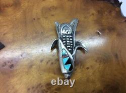Native American Zuni Corn Maiden Pin Sterling Silver Inlaid Mixed Stones