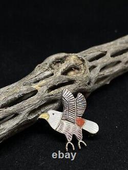 Native American Zuni Eagle Abalone shell Sterling Silver Pin&Pendant