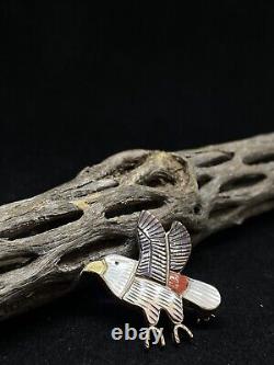 Native American Zuni Eagle Abalone shell Sterling Silver Pin&Pendant