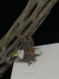 Native American Zuni Eagle Abalone shell Sterling Silver Pin&Pendant