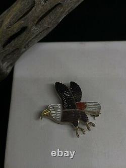 Native American Zuni Eagle Abalone shell Sterling Silver Pin&Pendant