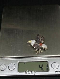 Native American Zuni Eagle Abalone shell Sterling Silver Pin&Pendant