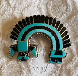 Native American Zuni Fadrian Bowannie Signed turquoise Rainbowman Pin Pendant