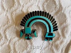 Native American Zuni Fadrian Bowannie Signed turquoise Rainbowman Pin Pendant