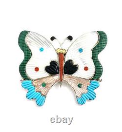 Native American Zuni Handmade Butterfly Multicolored Pin Pendant