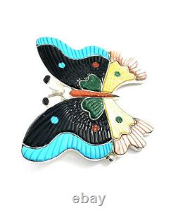Native American Zuni Handmade Butterfly Multicolored Pin Pendant
