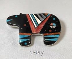 Native American Zuni Handmade Multicolor Micro Inlay Bear Pin/Pendant