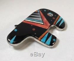 Native American Zuni Handmade Multicolor Micro Inlay Bear Pin/Pendant