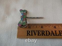 Native American Zuni Handmade Silver Dragonfly Multi-Stone Inlay Pendant / Pin