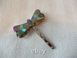 Native American Zuni Handmade Silver Dragonfly Multi-Stone Inlay Pendant / Pin