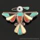 Native American Zuni Handmade Silver & Mosaic Inlay Thunderbird Pin