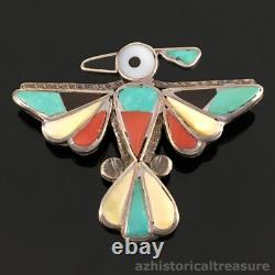 Native American Zuni Handmade Silver & Mosaic Inlay Thunderbird Pin