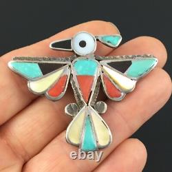 Native American Zuni Handmade Silver & Mosaic Inlay Thunderbird Pin