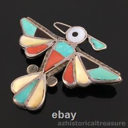 Native American Zuni Handmade Silver & Mosaic Inlay Thunderbird Pin