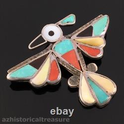 Native American Zuni Handmade Silver & Mosaic Inlay Thunderbird Pin