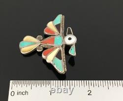 Native American Zuni Handmade Silver & Mosaic Inlay Thunderbird Pin