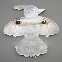 Native American Zuni Handmade Silver Mosaic Inlay Thunderbird Pin Brooch