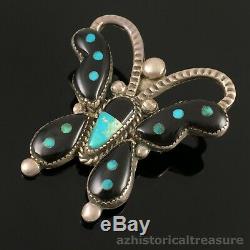 Native American Zuni Handmade Silver Multi-stone Inlay Butterfly Pin Brooch