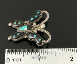 Native American Zuni Handmade Silver Multi-stone Inlay Butterfly Pin Brooch