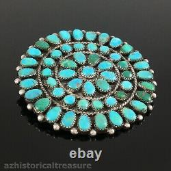 Native American Zuni Handmade Silver & Natural Turquoise Cluster Brooch Pin