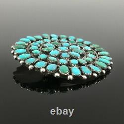 Native American Zuni Handmade Silver & Natural Turquoise Cluster Brooch Pin