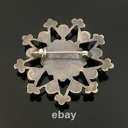 Native American Zuni Handmade Silver & Natural Turquoise Star Flower Pin Brooch