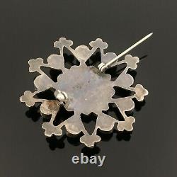 Native American Zuni Handmade Silver & Natural Turquoise Star Flower Pin Brooch