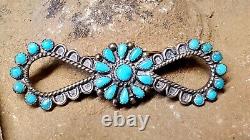 Native American Zuni Handmade Silver & Snake Eye Turquoise Pin Brooch 2.75