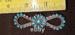 Native American Zuni Handmade Silver & Snake Eye Turquoise Pin Brooch 2.75