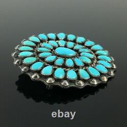 Native American Zuni Handmade Silver & Turquoise Cluster Brooch Pin