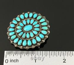 Native American Zuni Handmade Silver & Turquoise Cluster Brooch Pin