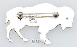 Native American Zuni Handmade Sterling Silver Buffalo Pin