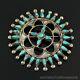 Native American Zuni Handmade Sterling Silver & Petit Point Turquoise Pin Brooch