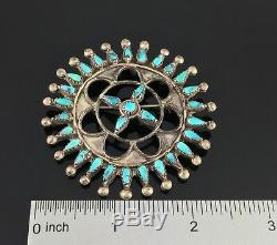 Native American Zuni Handmade Sterling Silver & Petit Point Turquoise Pin Brooch